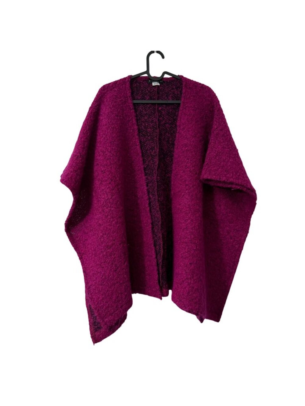 Bryn Walker Magenta Purple Wool Blend Boucle Open Shawl Cape Cardigan Medium